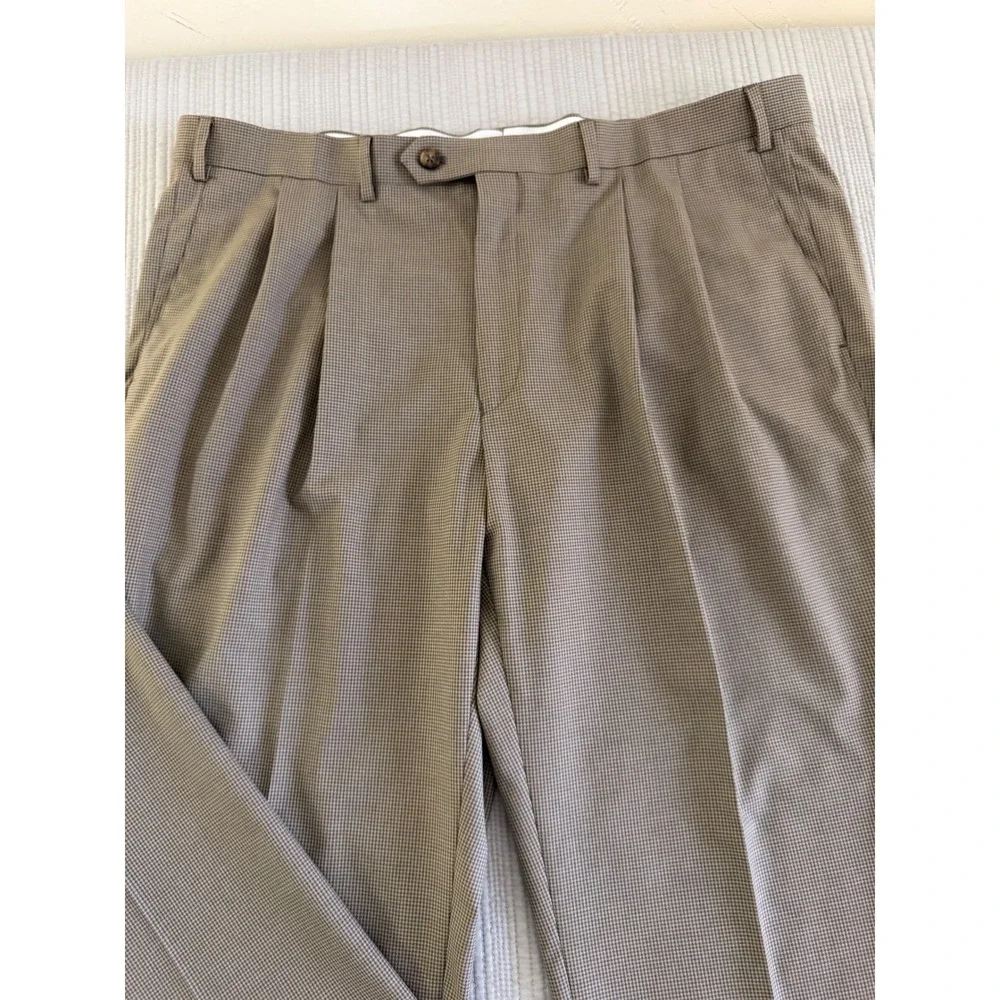 Ralph Lauren Mens Size 38/30 Brown Houndstooth Pleated Cuffed Dress Pants Slacks